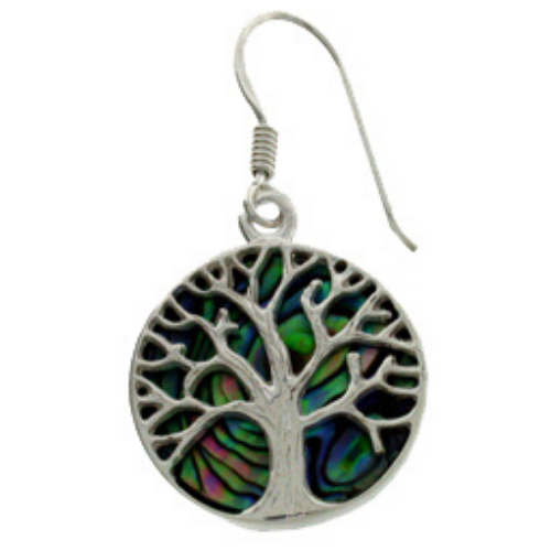 Sterling Silver - Paua & Silver Tree of Life Earrings