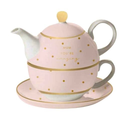 Mum You're Amazing Pink & Gold Tea For One