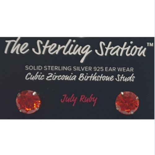 Cubic Zirconia Birthstone Studs - July Ruby