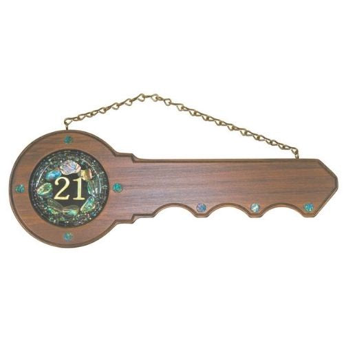 Wooden Carved 21st Key - Yale with 21 Disc - Small